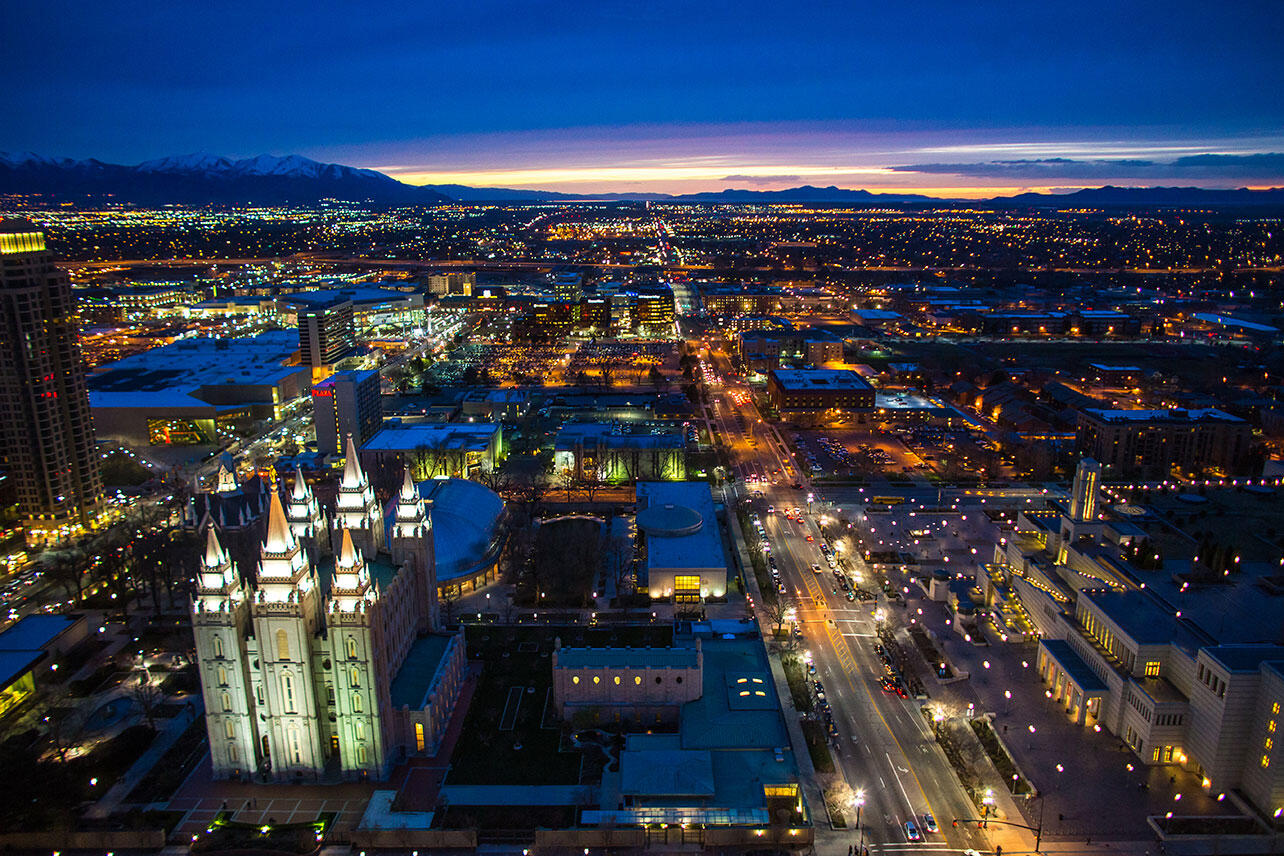 Salt Lake City skyline at dusk.