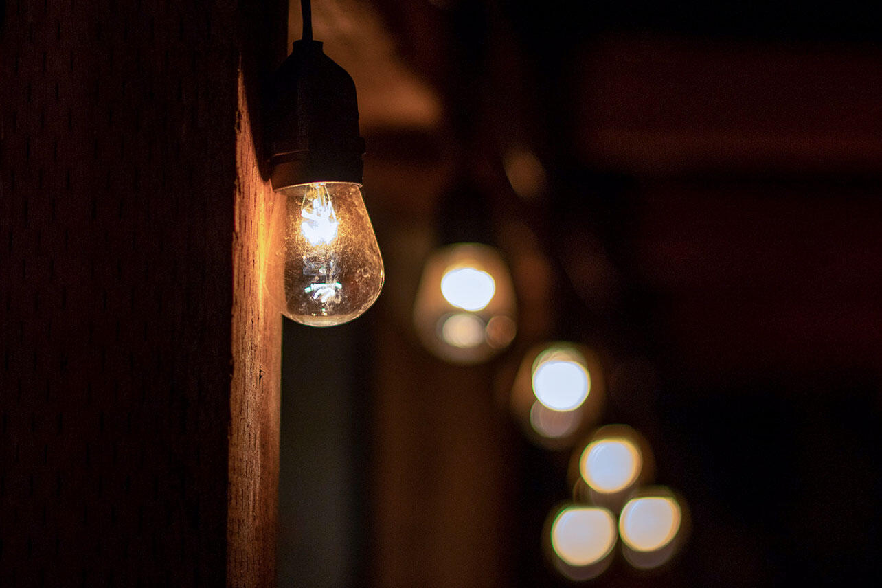 String lights in the dark.