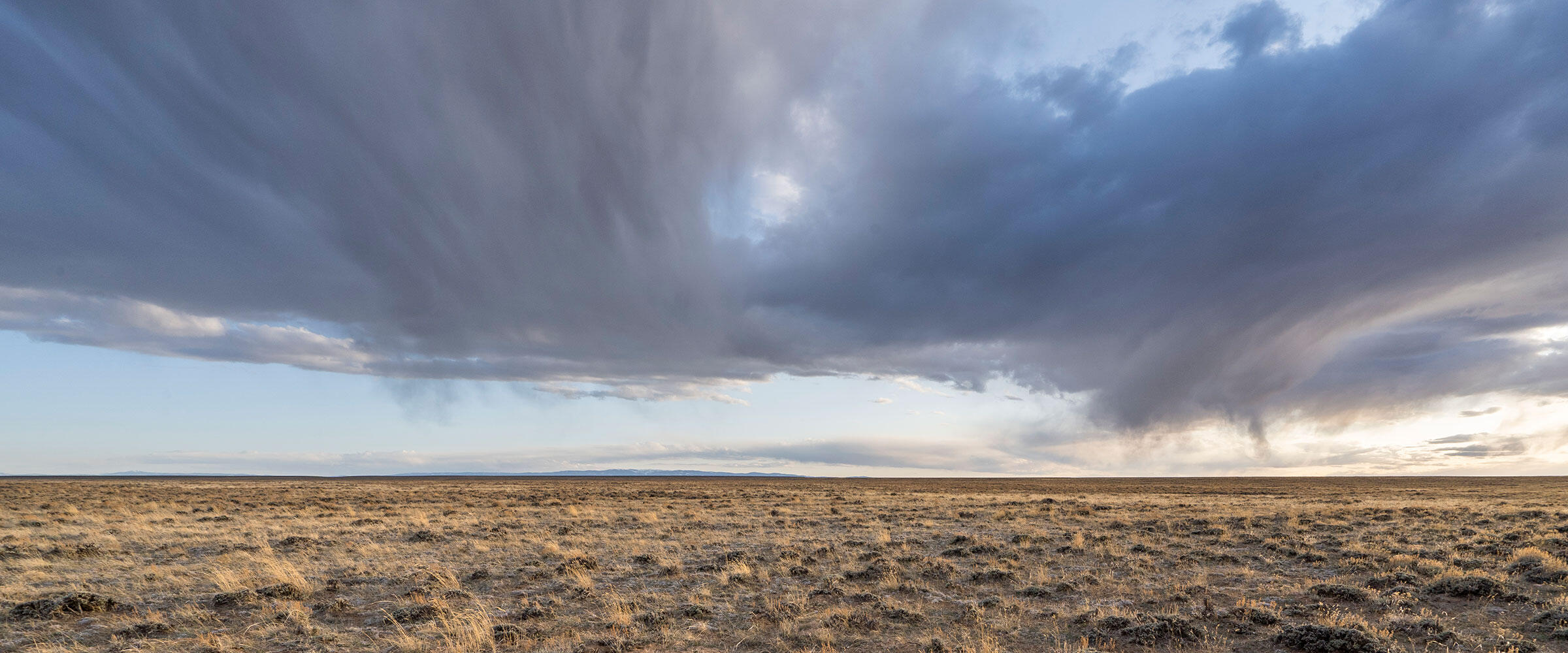 Storm clouds over sagebrush steppe.