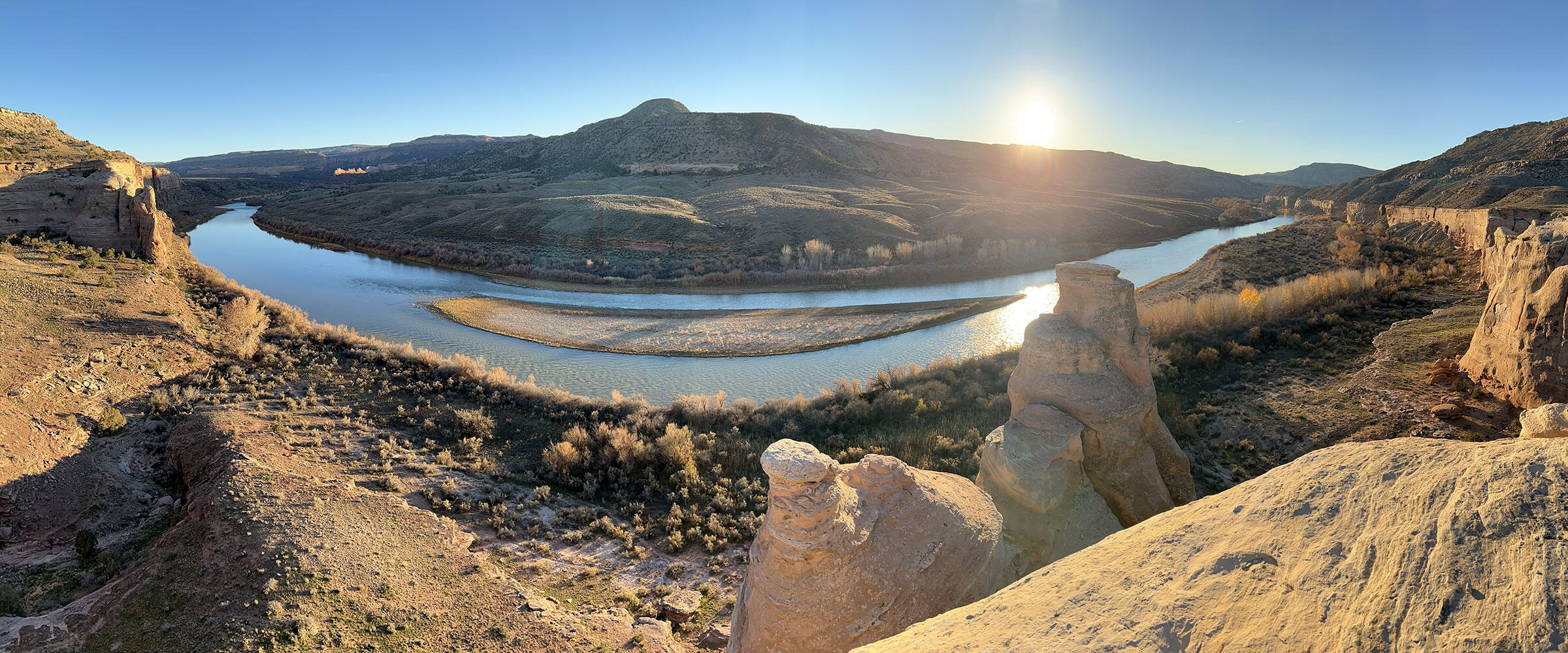 Colorado River runs through a dry landscape.