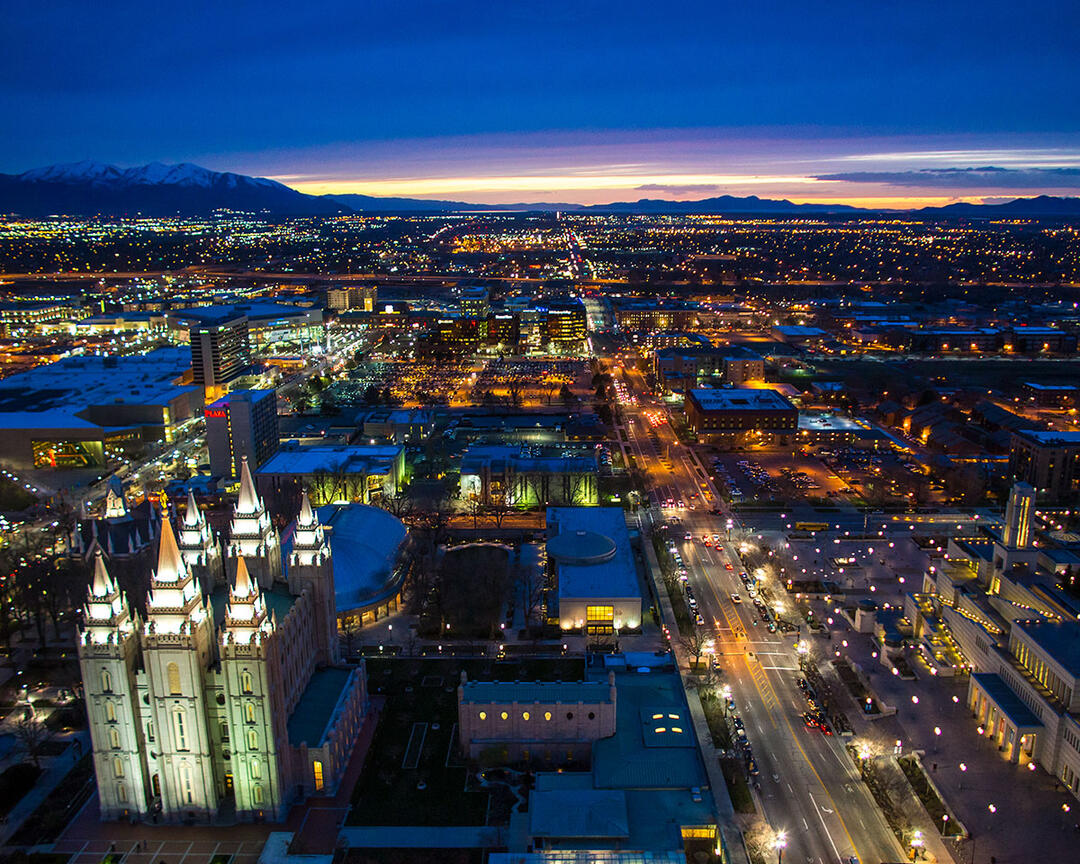 Salt Lake City skyline at dusk.